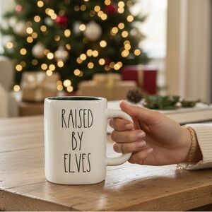 ⭐️ Rae Dunn White Mug with Green Interior - Raised by Elves Buddy the Elf